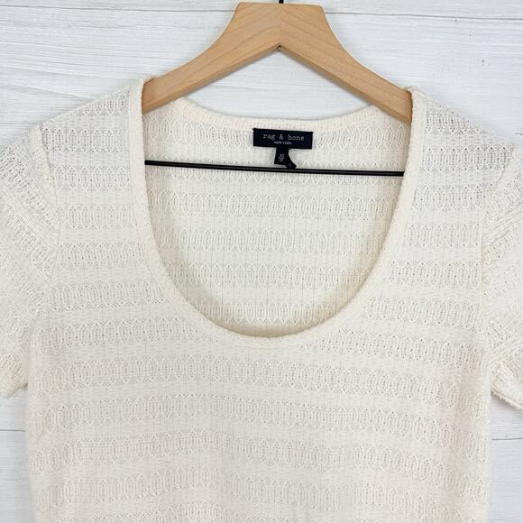 rag & bone Julia Scoop Neck Tee Women XS Ivory Sheer Pullover Stretch Minimalist - Picture 4 of 16